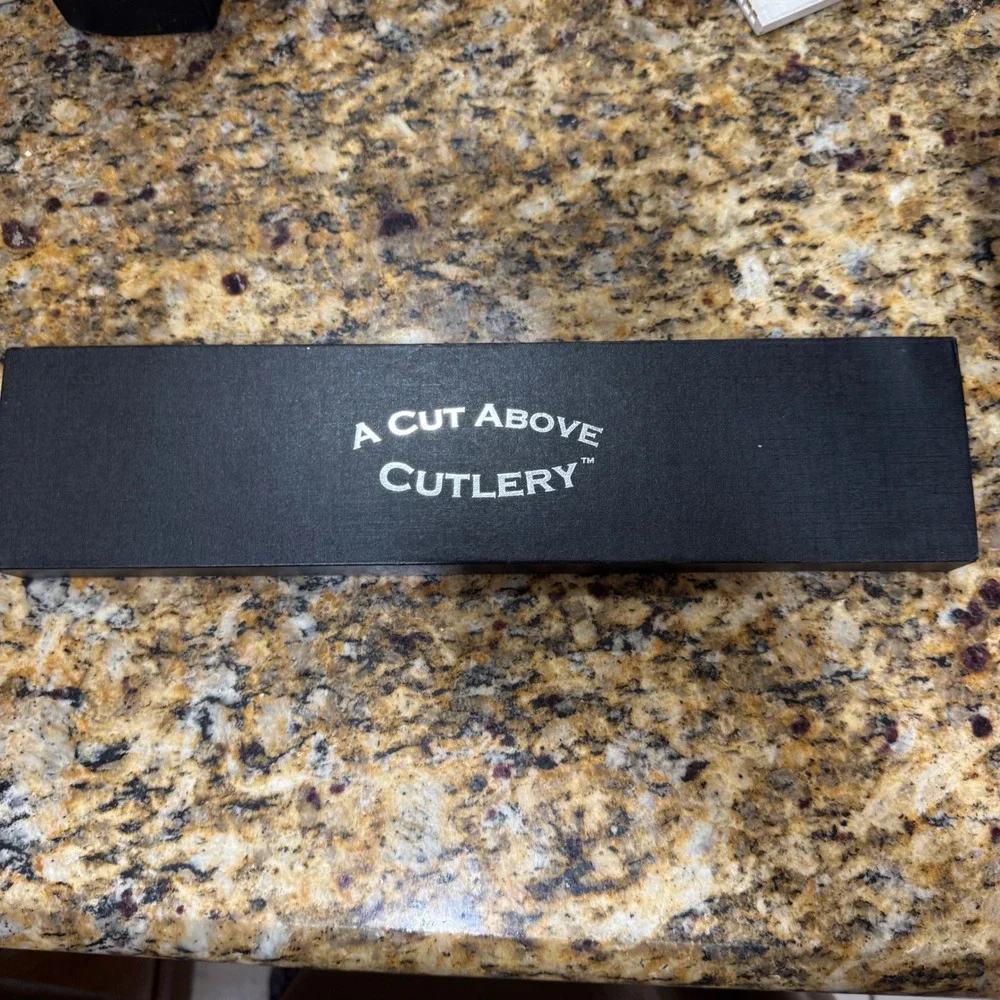 A Cut Above Cutlery Carving Set Stainless Steel Knife and Fork Black Handles Box